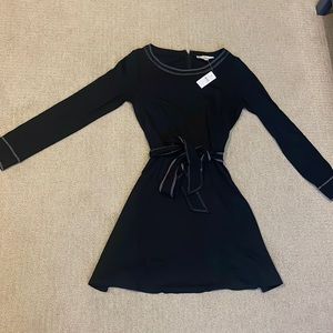 Ann Taylor LOFT Black Dress with belt & long sleeves